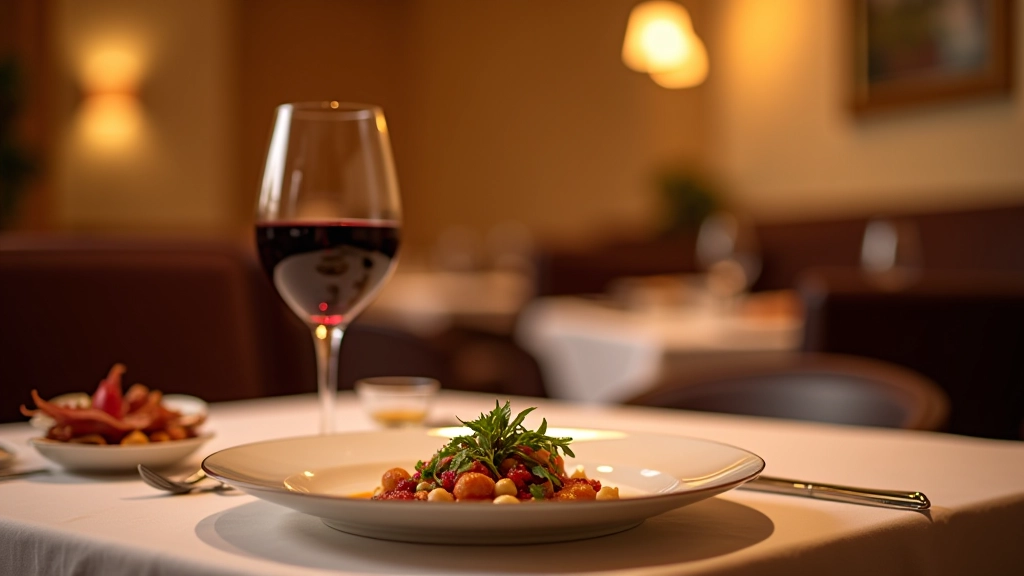 Table de restaurant avec verres de vin de Bourgogne et assiette gastronomique
